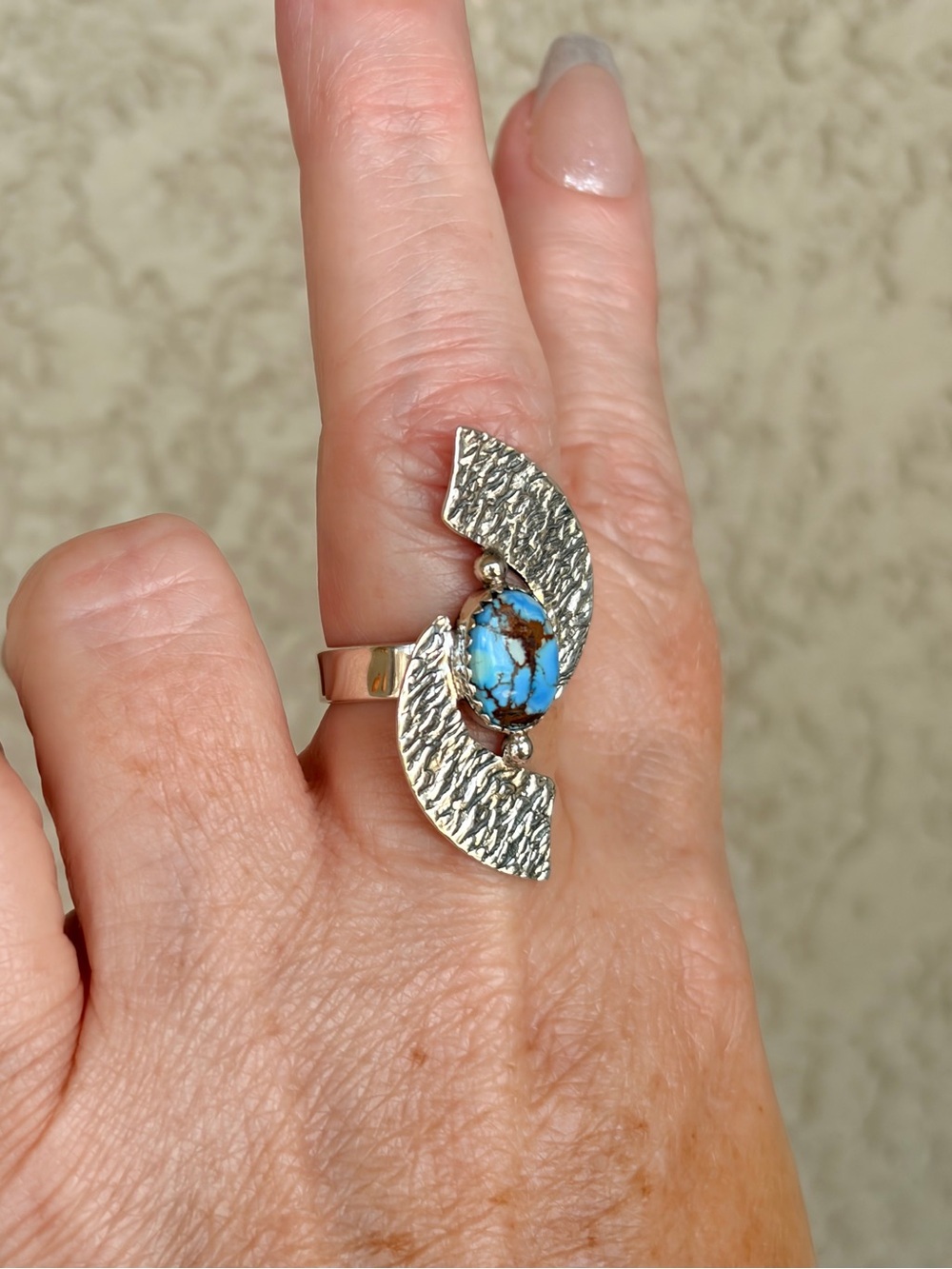 925 Sterling Silver Golden Hills Turquoise Stone Ring - Picture 3 of 11